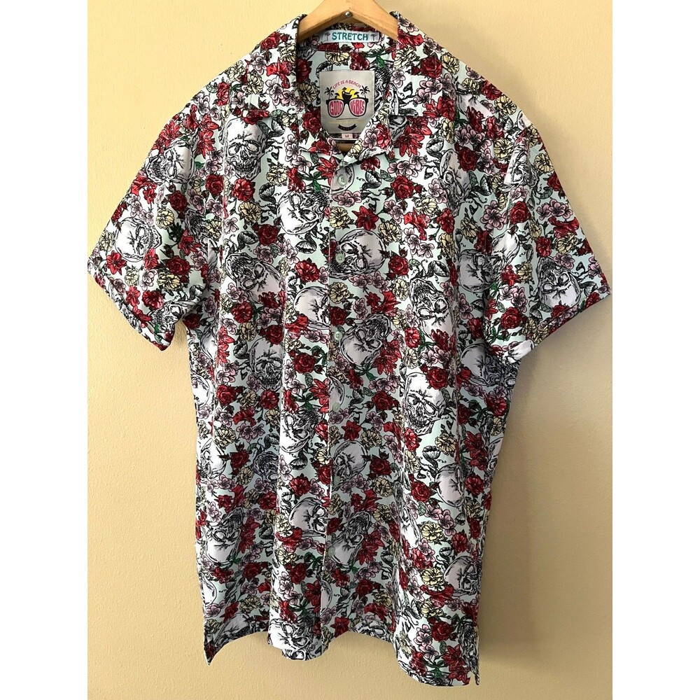 Good Vibes Drill Clothing Co Mens M Skull and Roses Print Stretch Shirt - Picture 2 of 3